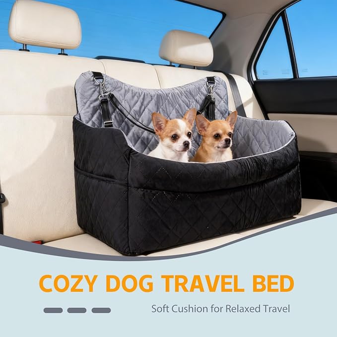 Large Dog Car Seat Booster for Medium Dogs Up to 55 lbs, Washable Cover | Elevated Pet Car Seat with Safety Leash, Cozy Cushion, Removable Machine Washable Cover for SUVs and Road Trips - Image 3