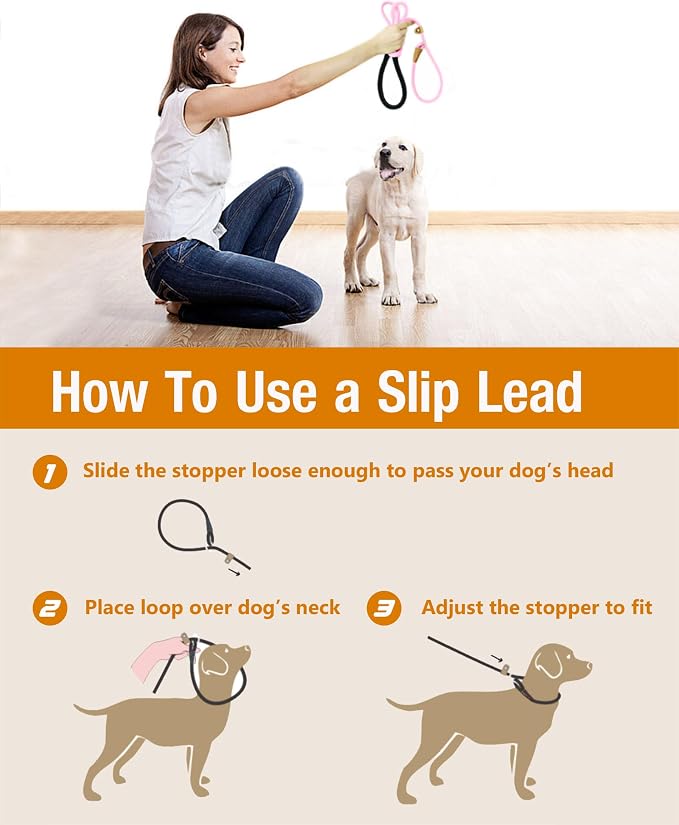 2 Pack Dog Leash Slip Lead Braided Rope Pet Training Loop Leashes 5ft 6ft | Lynxking Strong Heavy Duty 1/2" 3/8", Durable Padded Handle No Pull Basic Training Nylon Lead,Small Medium Large Dogs Puppy - Image 5