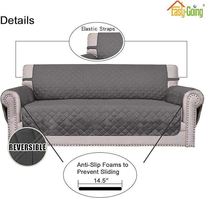 Easy-Going Reversible Couch Cover, Small Chair, Gray/Gray | Machine Washable Slipcover For Dogs, Water Resistant Furniture Mat For Living Room, Non-Slip Sofa Cover, Pet Friendly - Image 3