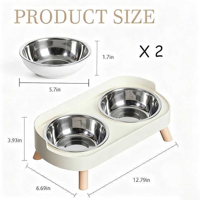 Elevated Cat Bowls, 2 Stainless Steel Raised Cat Food and Water Bowl Set, Splash Proof & Non-Slip, Whisker Fatigue Friendly, Dishwasher Safe for Cats and Small Dogs - White - Image 3