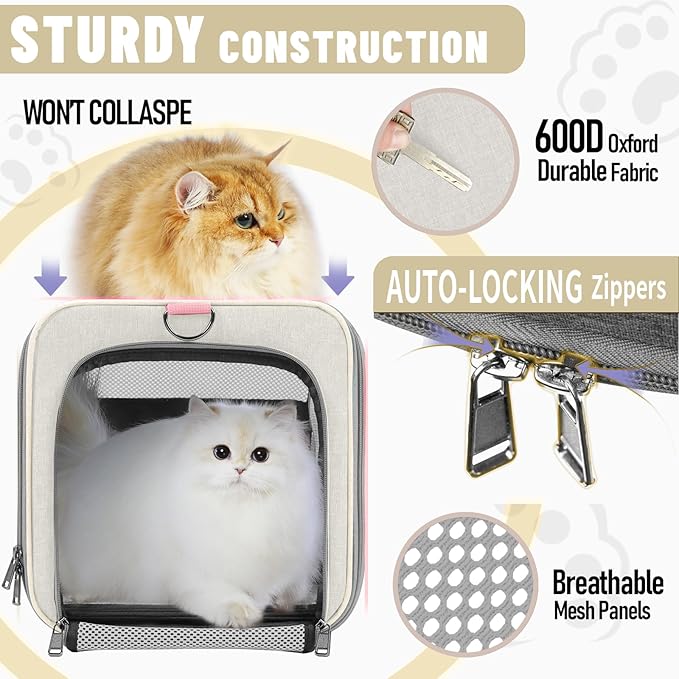 GAPZER Large Cat Carrier Soft, Collapsible Travel Pet Carry Bag, Small Dogs | Big Kitten Cat 20lbs Mainecoon, Top Open Travel Shih-Tzu Pet Kennel, Yorkie Small Dog 10 Pound, 18x12x12, Durable Cloth Beige - Image 6
