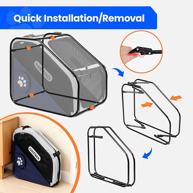 Collapsible Car Travel Crate for Small and Medium Dogs | 360° Air Flow, Heavy-Duty Metal Frame, Mesh Windows, Feeding/Comfort Access for Backseat - Image 6