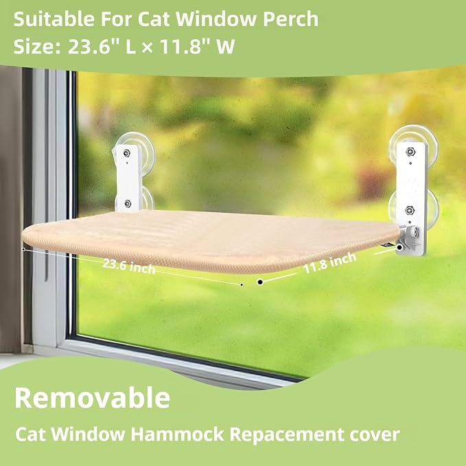 2PCS Replacement Cover for Cat Window Perch, L Size Cordless Cat Window Hammock Bed Accessories, Reversible Breathable/Warm Seat Cover for Inside (White, 23.6''L×11.8''W) - Image 2