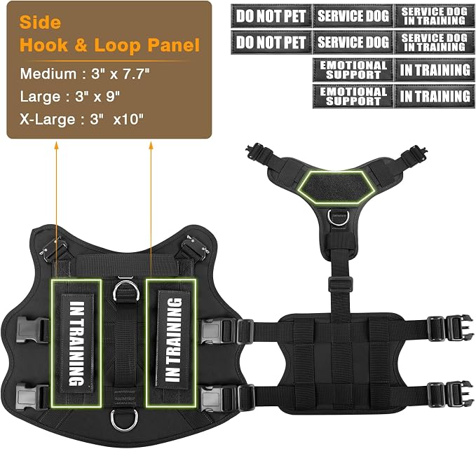 Service Dog Vest Harness for Large Dog, Tactical Working MOLLE Vest with 10 Pet Patches, No Pull Heavy Duty Harness for Training Walking - Image 5