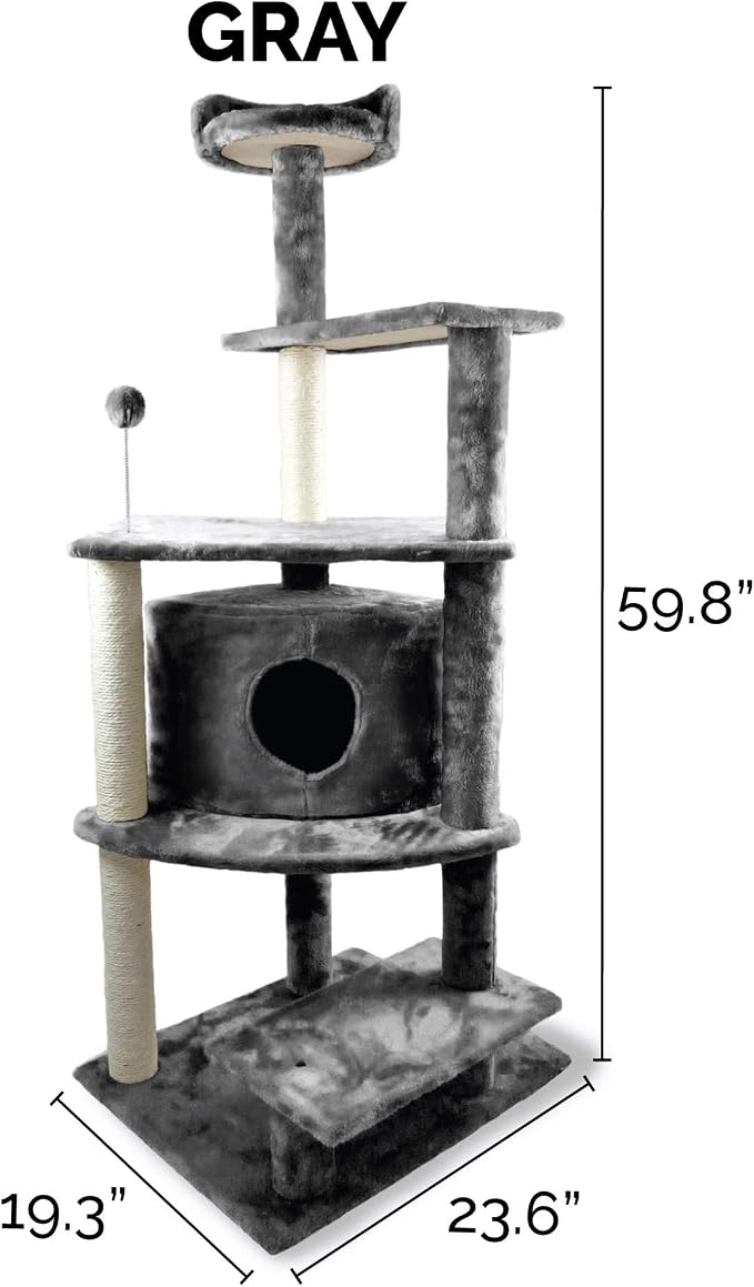 Furhaven 59.8" Tall Cat Tree for Indoor Cats, Ft. Sisal Scratching Posts, Condo, & Toys - Tiger Tough Platform House Interactive Playground Tower - Gray, One Size - Image 3