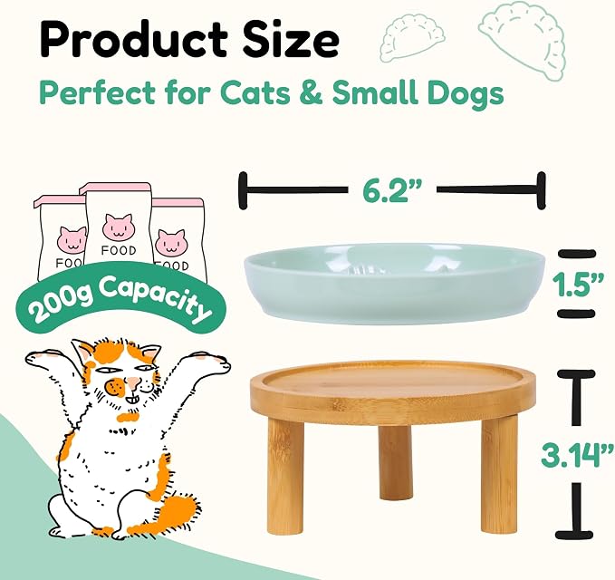 Slow Feeder Bowl, 6.3″ Elevated Cat Bowl with Stand, Melamine Wide Shallow Food Bowl, Whisker-Friendly Raised Plate, Wet Food Feeder for Slow Eating (Green) - Image 3