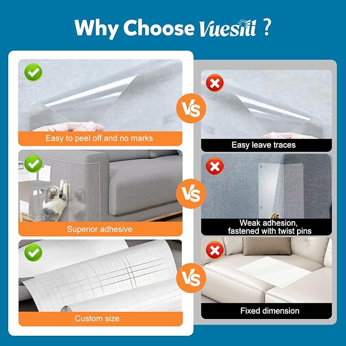 Anti Cat Scratch Furniture Protector – Clear Thicken Vinyl Tape 160"x17", Single-Sided Sticky Couch Protector from Cat Claws, Flexible Guard for Sofa Corner Door Walls Bed Leather - Image 8