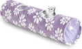 Straight Cat Tunnel for Indoor Cats 47"x12", Purple Flower | Cute Cat Toys, Collapsible Tunnel Tube with Hanging Balls for Puppy Kitten Rabbit by Yaning