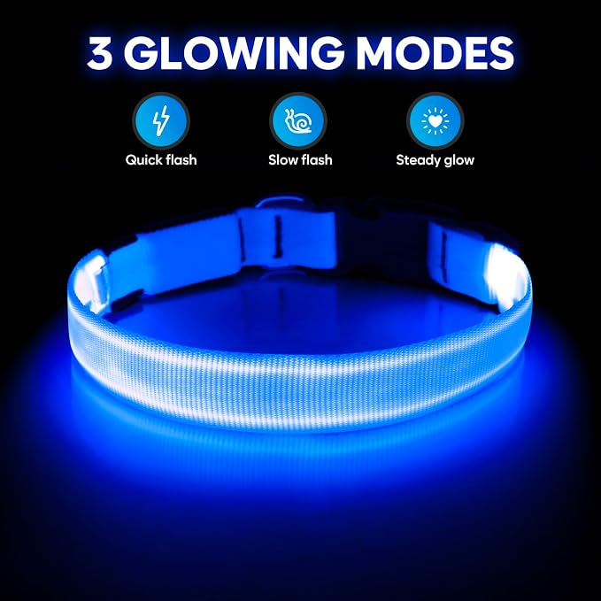 Illumifun LED Dog Collar, Adjustable Dog Light Up Collars, USB Rechargeable Safety Collar Light Glow in the Dark (Blue, Large) - Image 2