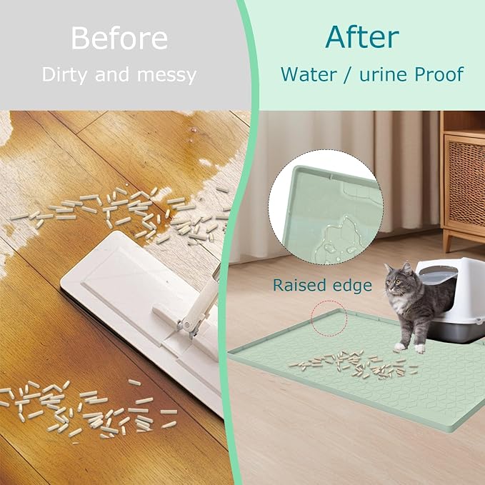 Cat Litter Mat, Silicone Large Cat Mat for Litter Box - 40x28 in, Waterproof & Non-Slip, Durable & Easy Clean, Green - Image 5