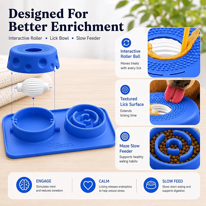 2 in 1 Silicone Slow Feeder Dog Bowl & Lick Bowl,Pet Feeding Bowl | Food Grade Silicone for Slow Eating, Anxiety Relief & Mental Stimulation, Non-Slip Dog and Cat Bowl - Image 3