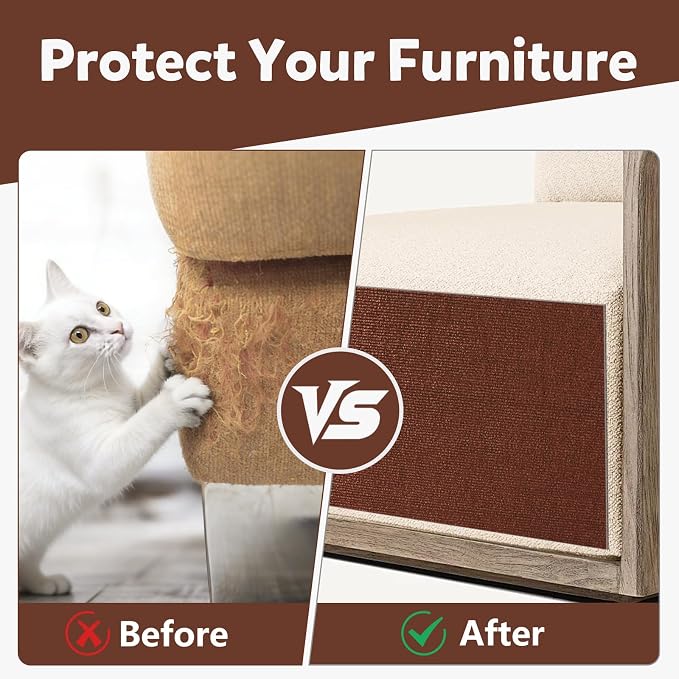 Cat Scratch Couch Furniture Protector,Trimmable Self-Adhesive Cats Claws Scratch Pads, Sisal DIY Climbing Couch Protector for Scratch Post Cat Tree Replacement Indoor(Brown, 78.7"x15.8") - Image 8