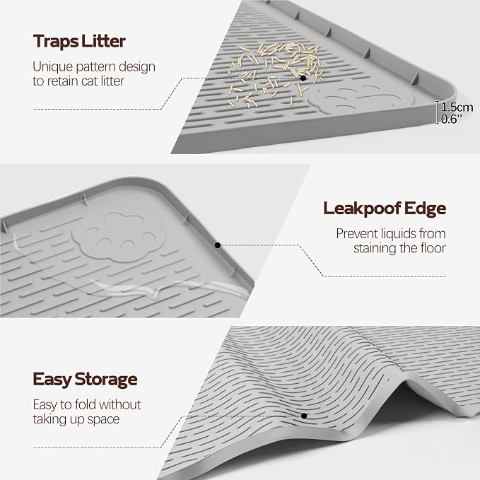 Silicone Cat Litter Mat for Litter Box 50”x35” Large Cat Mat, Light Grey | Waterproof, Non-Slip, Leak-Proof Rug Mat with Lip, Easy to Clean, Extra Large Litter Catcher Mat for Floor - Image 3