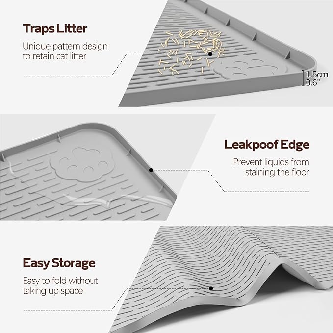 Silicone Cat Litter Mat for Litter Box 57”x40” Large Cat Mat, Light Grey | Waterproof, Non-Slip, Leak-Proof Rug Mat with Lip, Easy to Clean, Extra Large Litter Catcher Mat for Floor - Image 3