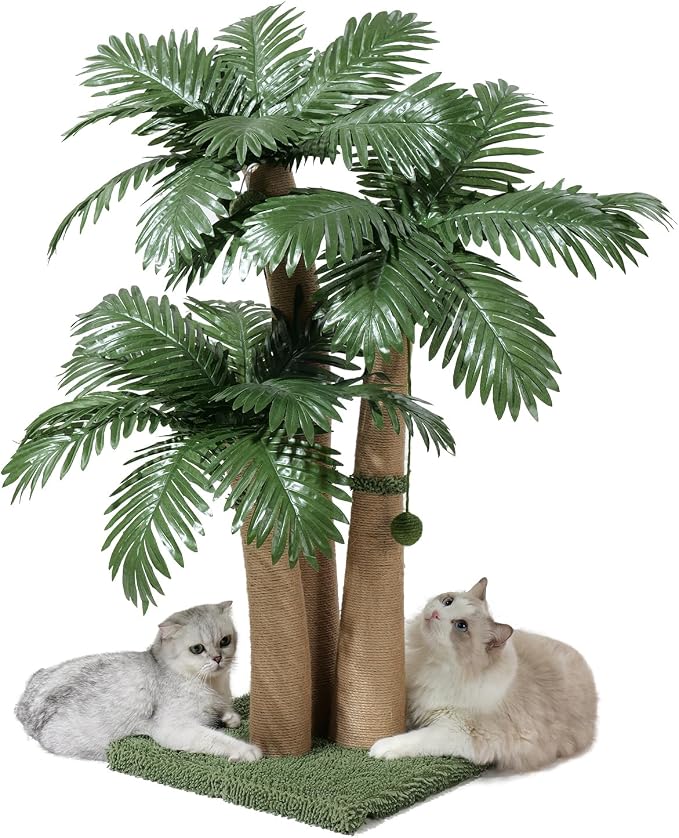 40'' Tall Cat Scratching Post Cat Tree, 3 Curved Design Palm Tree Cat Scratching Post with 8 Interactive Balls, Natural Sisal Rope Cat Scratchers for Indoor Cats, Multi-Combinable (Style D) by Unknown