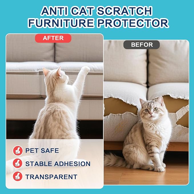 Thicken Vinyl Anti Cat Scratch Furniture Protector，165’’ X 12.4’’ Cat Scratch Deterrent for Furniture, Single Side Couch Protector for Sofa, Couch, Carpet, Door and Chair - Image 2