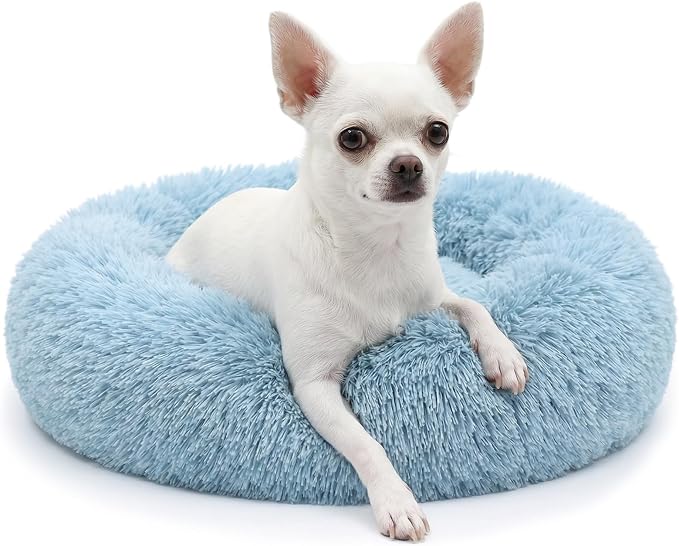 nononfish Fluffy Donut Dog Bed for Small Dogs,Cozy Plush Pet Bed | Fluffy donut bed with soft comfort and cozy round design. by nononfish