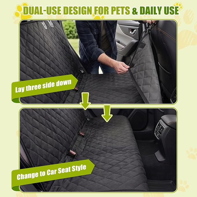 Dog Car Seat Cover, 600D Heavy Dute Car Seat Cover for Dogs Pets, 100% Waterproof Anti-Scratch Nonslip Dog Hammock for Cars, Seat Covers Protector with SeatBelt for Sedan SUV Truck Standard Black - Image 8