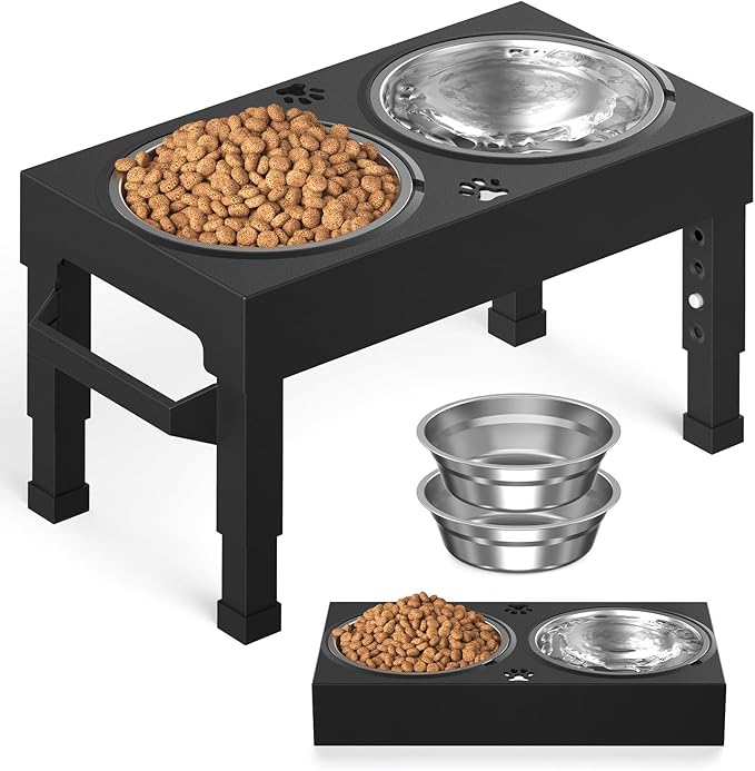 Elevated Dog Bowls Stand Large Breed, Height Adjustable Raised Dog Bowls Holder with 2 Stainless Steel Food Bowls for Small, Medium and Large Canine，Black by Unknown