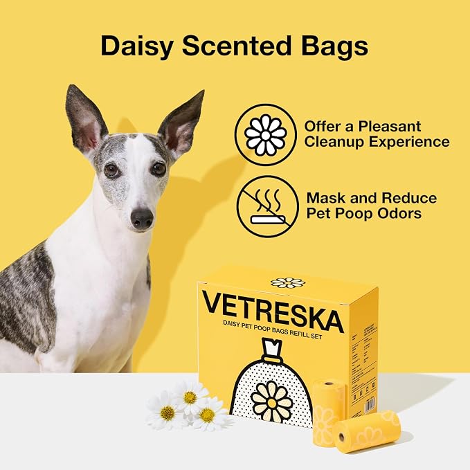 VETRESKA Daisy Scented Dog Poop Bags, 300 Counts, Leak-proof | Extra Thick and Large Pet Waste Bags for Dog Walking and Cat Litter, 20 Refill Rolls - Image 4