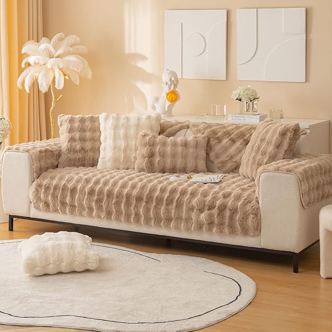 Faux Fur Couch Covers for Sofa Thick Fuzzy Sofa Covers for Dogs | Soft Warm Couch Cover Shaggy Fuzzy Sectional Sofa Cover Non-Slip Plush Sofa Slipcover Furniture Protector - Image 4