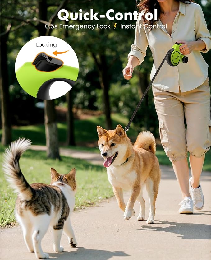 Pecute Chew Proof Retractable Dog Leash 16.4ft for Dogs 11-66 lbs | Heavy Duty Dog Leash Retractable with Steel Anti-Chew Cable, Lightweight, Non-Slip Grip, Built-in Poop Bag Holder, Reflective - Image 5