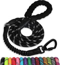 Rope Dog Leash 6 FT: Heavy Duty Leashes with Swivel Lockable Hook Reflective Threads Bungee and Padded Handle - Dog Lead for Large Small Medium Dogs Outside Walking Hiking Black by jenico