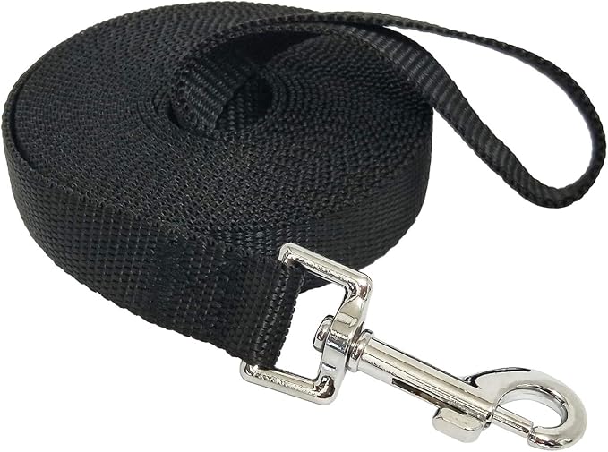 Nylon Training Dog Leash for Small Medium Large Dogs, 15ft 20ft 30ft 50ft Long Leash Dog/Puppy Lead for Obedience Recall Training, Camping (15ft, Black) by MANDAO