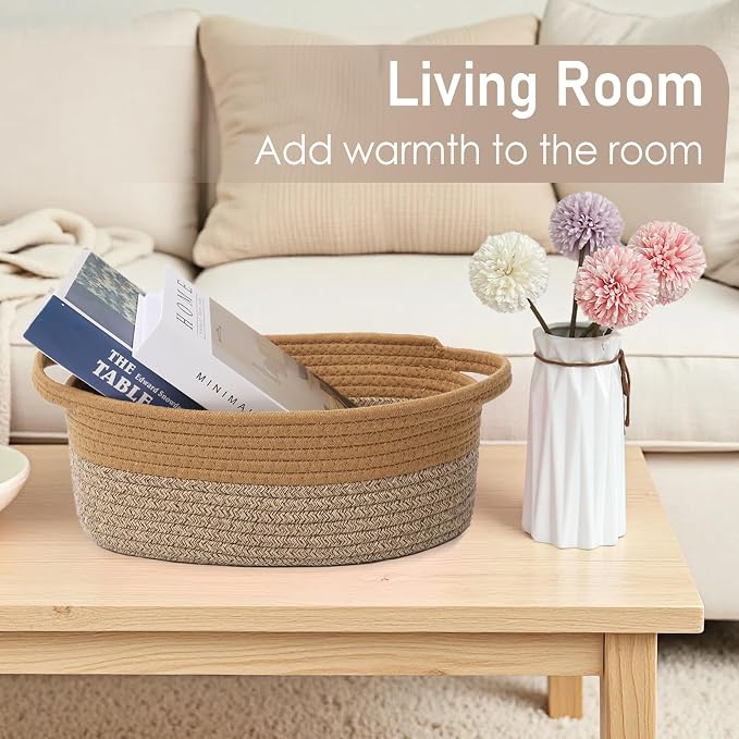 JMvicyroam Small Woven Basket, Empty Gift Basket, Jute&Brown/1 Pack | Small Gift Basket, Cotton Rope, 12 x 8 x 75 in, Handles, Includes Ribbon and Bag, Birthday Gift Basket - Image 7