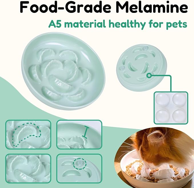 Unbreakable Slow Feeder Bowl for Cats and Small Dogs- Cat Plates for Wet & Dry Food- Melamine Puzzle Cat Bowl for Slow Eating- Whisker Friendly & Dishwasher Safe & Non Slip Design -(Green,6.3'W*1.5H') - Image 4