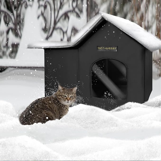 Outdoor Insulated Cat House for Feral Large Cats Weatherproof | Indestructible windproof shelter with mat & clip, insulated waterproof design, fits stray & feral cats for winter outdoor use - Image 8