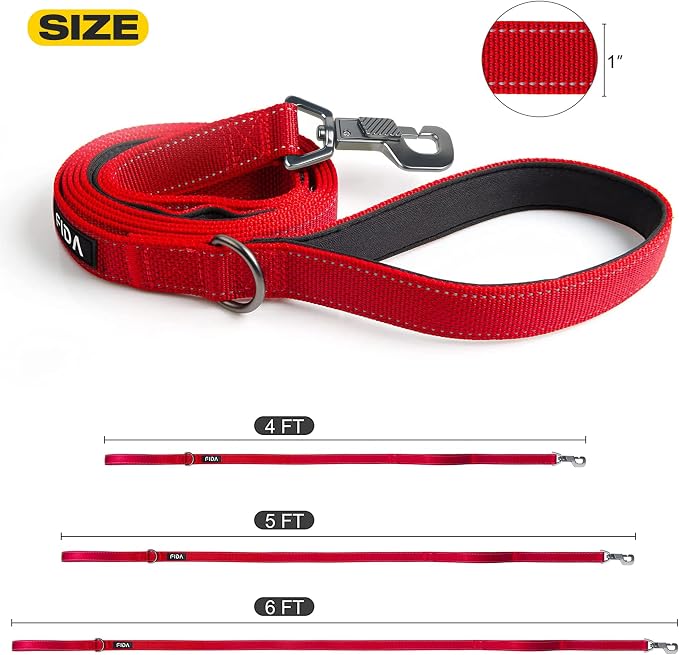 Fida Heavy Duty Dog Leash for Medium Large Dogs, 4 FT, Dual Padded Handles | Traffic Handle for Close Control, Advanced Easy Snap Hook, Reflective, Strong Nylon Webbing for Daily Walks & Training, Red - Image 5