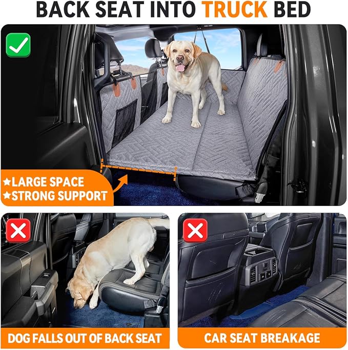 YJGF Hard Bottom Dog Car Seat Cover for Full-Size Trucks,Back Seat Extender | Strong Support,More Rest Space,Waterproof, Scratch Resistant,Car Seat Protector,Dog Hammock for Full-Size Truck - Image 3