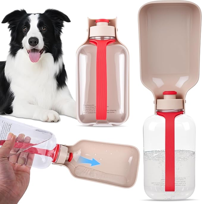 Portable Dog Water Bottle-18 Oz Leak-Proof Red Water Bowl Dispenser for Walk Hiking or Travel by Legiuf