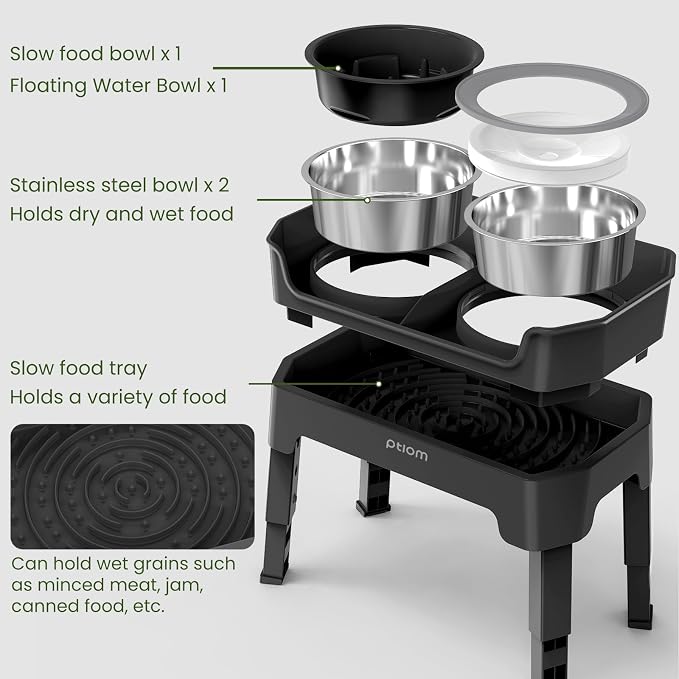 4-in-1 Elevated Slow Feeder Dog Bowls, 4 Height Adjustable Mess Proof Raised Dog Bowl Stand with No Spill Dog Water Bowl, Stainless Steel Dog Food Bowl & Slow Feeder for Large Medium Small Dogs Pets - Image 2