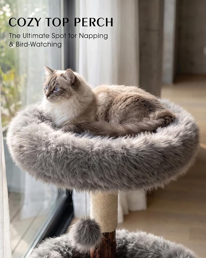 Real Branch Cat Tree, Natural Wood Cat Tower for Indoor Cats | Real Tree Branches no Processed Wood, 44 lbs Capacity, Premium Faux Fur Perches, 23.6" Anti-Tip Base, 30-Min Assembly - Image 2