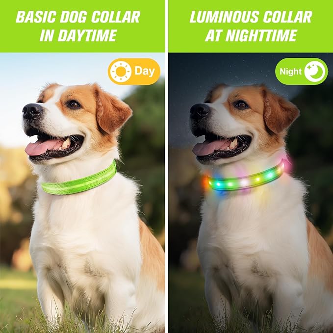 LED Dog Collar, RGB Light Up Dog Collar USB Rechargeable 6 Modes | Waterproof Light Up Dog Collar with Soft Nylon Comfort, Adjustable Fit for Small Medium Large Dogs Neon Green M - Image 6