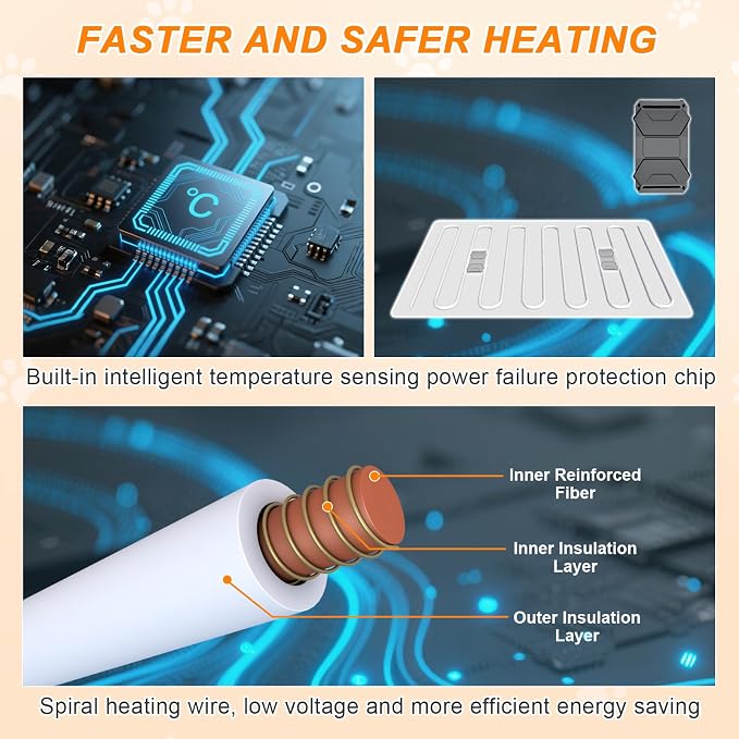 Dog Heating Pad 32×20 in for Dogs, Intelligent Temperature Control Switch with Normally Open On Function,Whelping Box with Reinforced Electric Wire Rope, Plush Fabric Cotton Cover-Apricot - Image 5