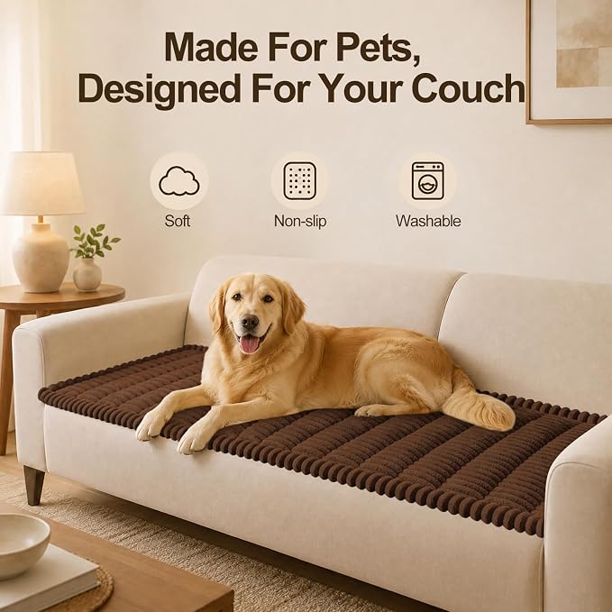 decorUhome Couch Cover for Dogs, Non Slip Fuzzy Thick Pet Sofa Protector | Pet Friendly, Machine Washable, Fits 4-Cushion Sofa, Protects Against Pet Hair, Scratches & Daily Messes, Brown, 27.6" x 88" - Image 12