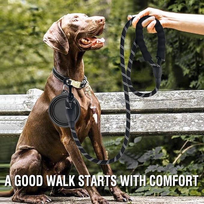 COOYOO 2 Pack Dog Leash 6 FT Heavy Duty - Comfortable Padded Handle - Reflective Dog Leash for Medium Large Dogs with Collapsible Pet Bowl - Image 2