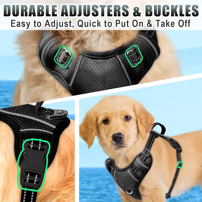 BARKBAY No Pull Dog Harness Large Reflective Dog Harness with Front Clip and Easy Control Handle for Walking Training Running with ID tag Pocket(Black,XS) - Image 8