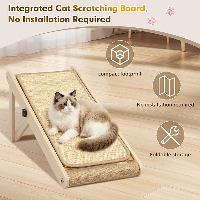 Sisal Cat Scratcher, 21 in Wooden Cat Scratching Board, 3 Spare Changeable Pads,Vertical cat Scratcher, cat Scratch Post for Indoor Cats - Wood Color - Image 5