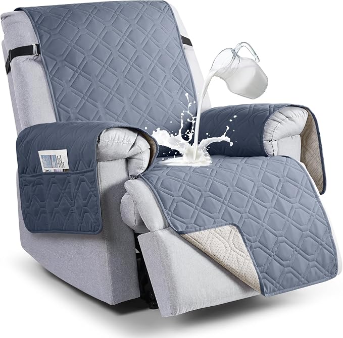 VANSOFY 100% Waterproof Recliner Chair Covers Washable, Slate Gray, 28" | Non-Slip, Slipcover with Pocket, Furniture Protector, Elastic Straps, Chair Cover for Pets, Dogs by VANSOFYFURNITURECOVERS