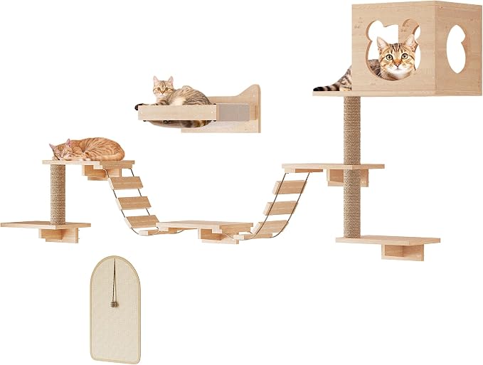 PETKABOO Cat Wall Shelves Cat Wall Furniture with Condo, Hammock, Scratching Pad, Platform and Ladder by PETKABOO