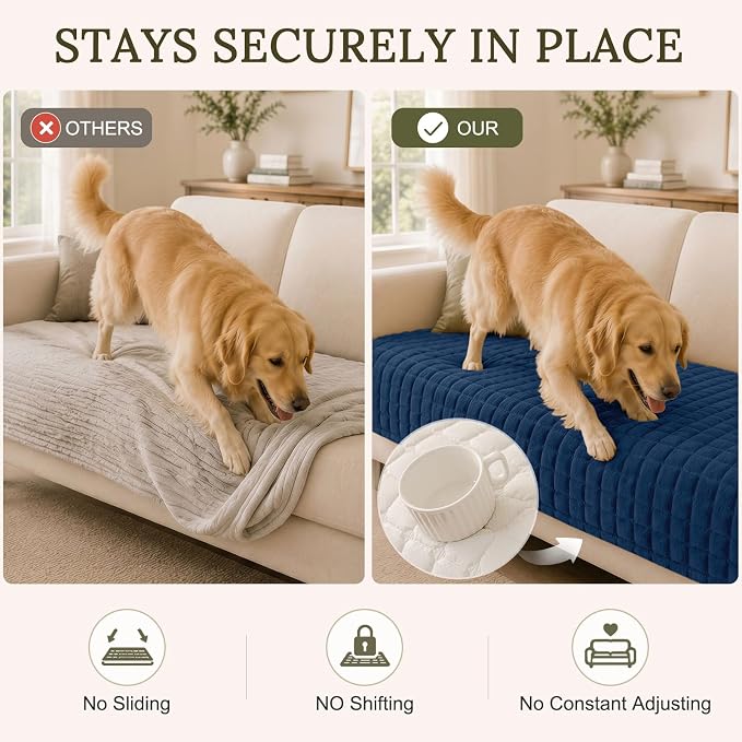Smiry Velvet Couch Cover for Dogs, Non Slip Soft Sofa Protector for Pets | Washable Sofa Cover for Cats, Cozy Furniture Protector Against Pet Hair, Scratches, Fits Sectional Sofa(Navy Blue, 36"x71") - Image 3
