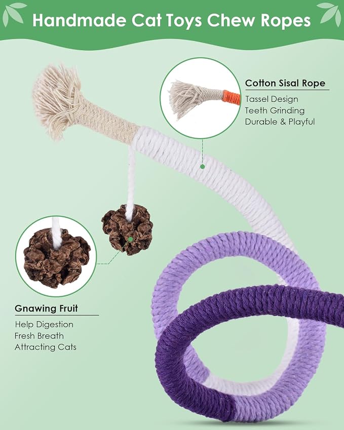 Bissap 20 PCS Silvervine Chew Sticks for Cats, Catnip Chew Ropes Cat Toys for Indoor Cat Kitten Teeth Grinding Interactive Feather Toys for Aggressive Chewers Dental Care - Image 2
