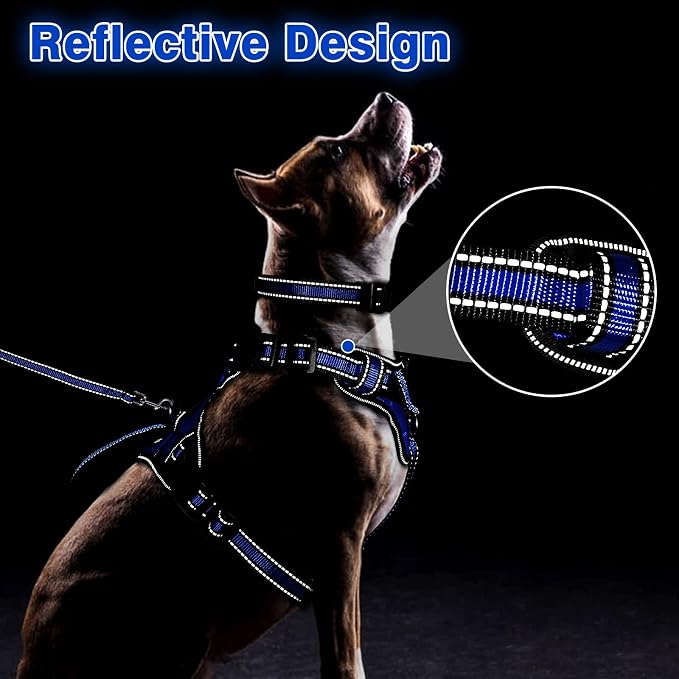 Pet Harness Collar and Leash Set, All-in-one Reflective Dog Harness No Pull with Adjustable Buckles for Puppies, Small, Medium, Large, and Extra-Large Dogs (Large, Dark Blue) - Image 5