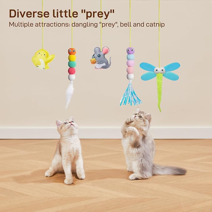 Potaroma Interactive Cat Feather Toys 5 Pcs, Cat Teaser Retractable Hanging Indoor Kitten Play Chase Exercise, Mental Physical Stimulation for All Breeds and Species (Pack of 2) - Image 3