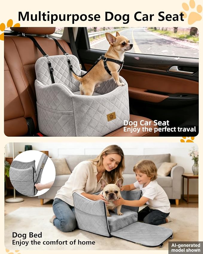 Dog Car Seats for Small Dogs Up to 35lb, Dog Bed for Car Fits Home, Outdoor | 2-in-1 Design, Dog Car Bed Fits Car Seat and home, Safety Leashes, Easy Install, Anti-Slip, Storage Pockets, Detachable Cover - Image 2