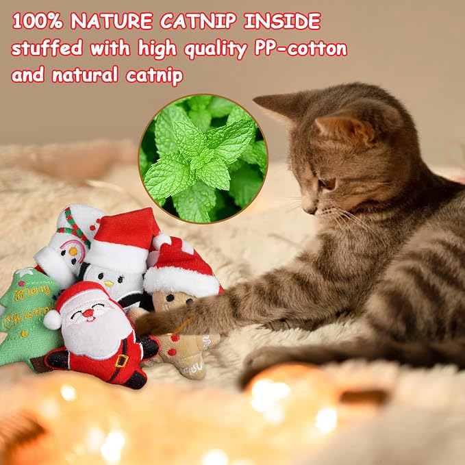 FOIMAS 6pcs Christmas Catnip Toys,Xmas Cat Toys Plush Santa Claus Snowman Tree Interactive Chew Bite Toys for Cat Kitten Indoor - Image 2